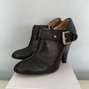 Black leather moto ankle booties